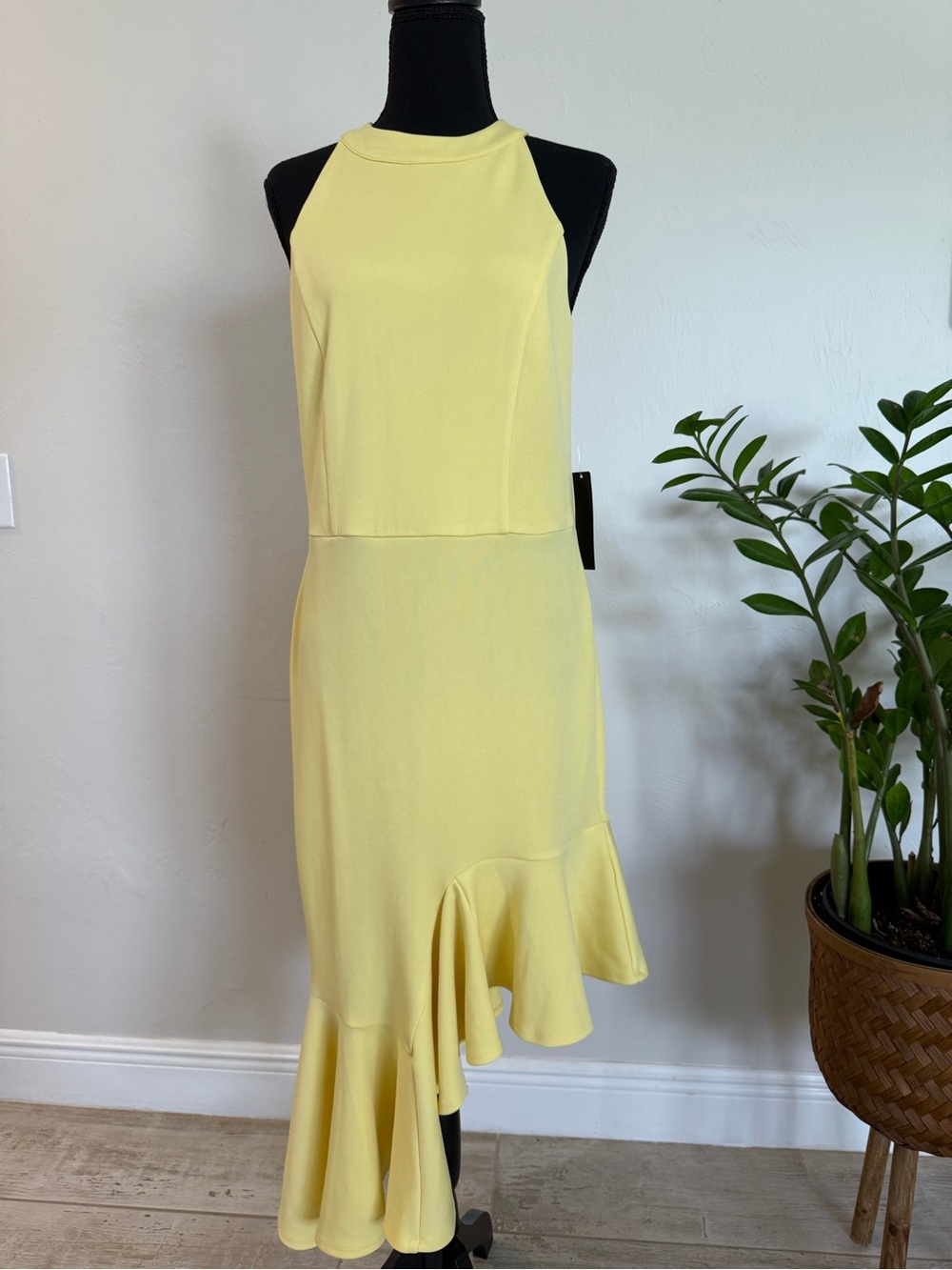 VENUS Yellow Asymmetrical Ruffle Hem Midi Dress Size M NWT